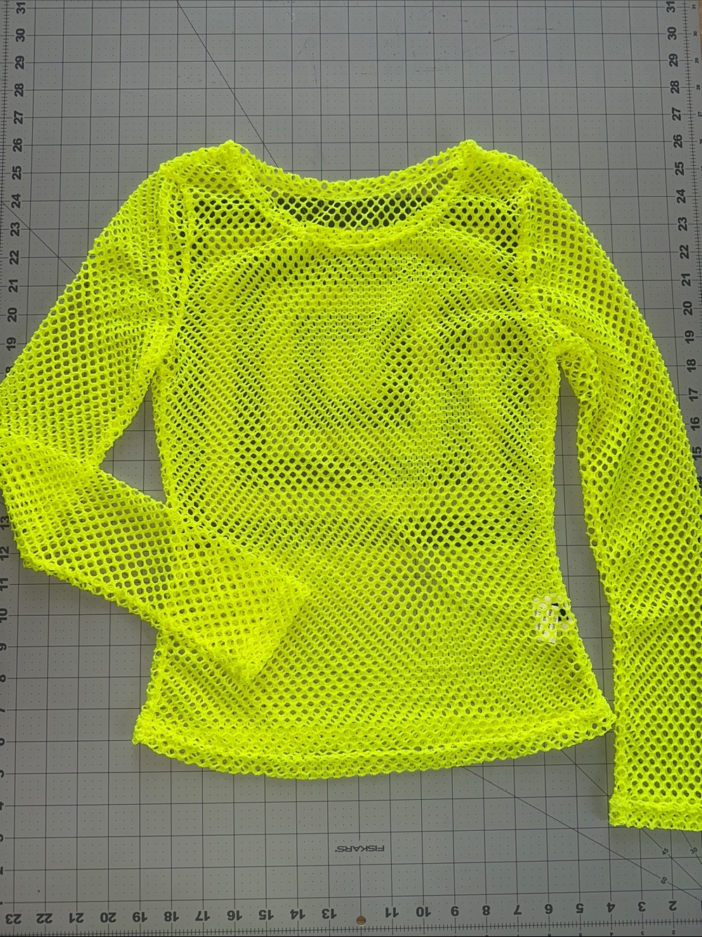 SHEIN Neon Yellow Mesh Long Sleeve Top